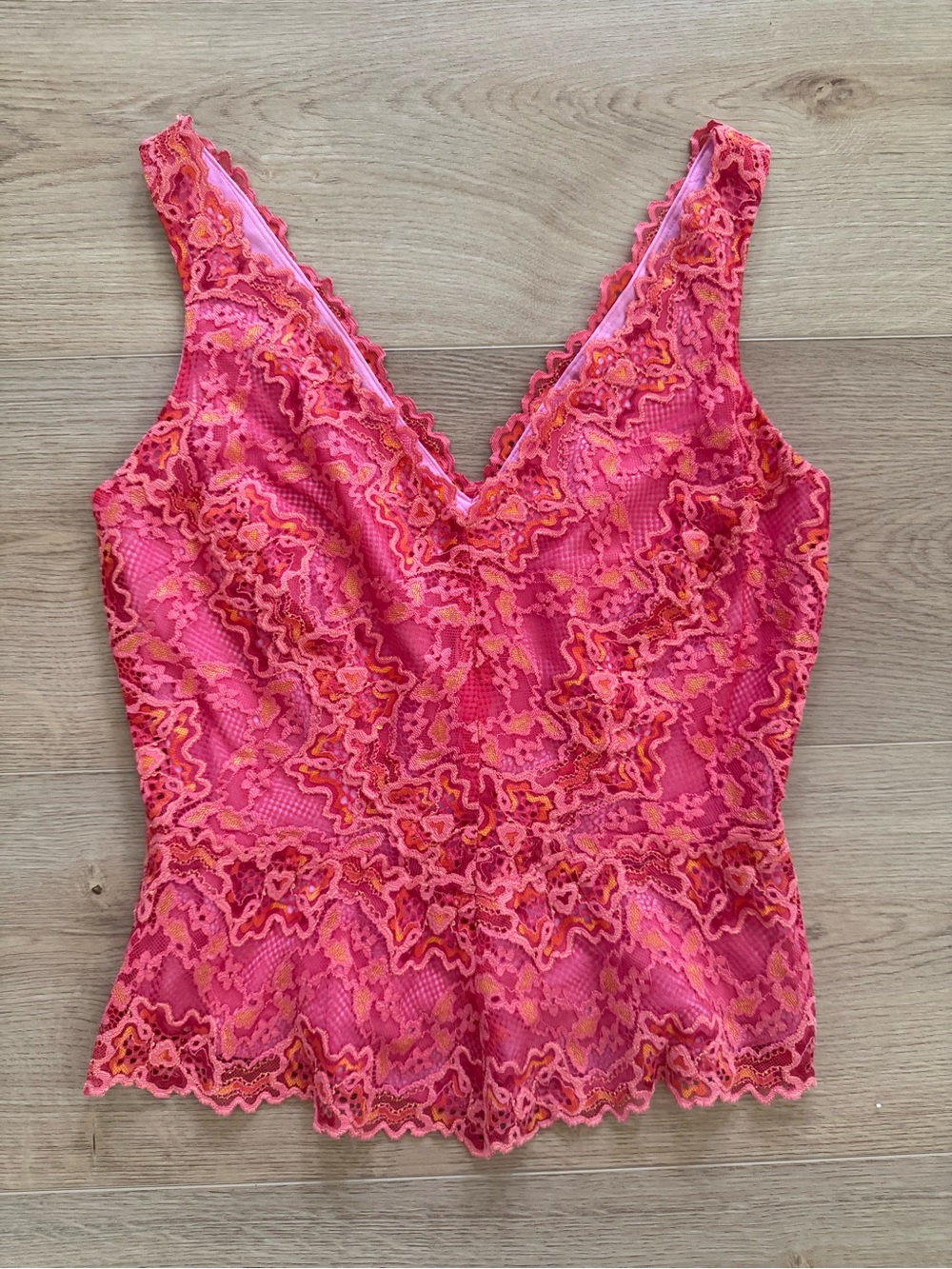 Vintage Cache Y2K Pink Floral Lace Peplum Tank Top Medium Made in USA
